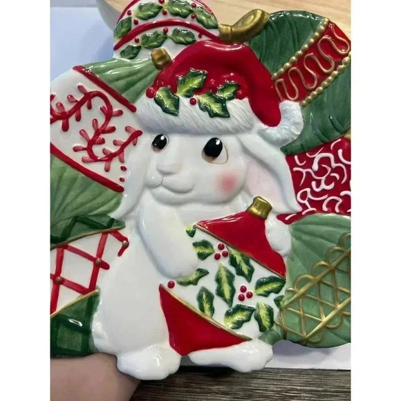 Fitz and Flyod 2004 Essentials Canape Plate Christmas Bunny Blossoms Serveware - Picture 4 of 4